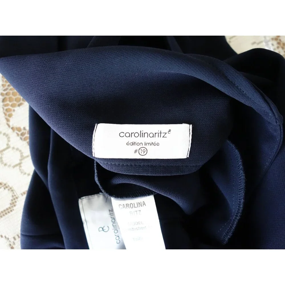 Carolina Ritz Navy Blue Short Sleeve Wide Leg Romper size FR 36 US 4 - Picture 6 of 6